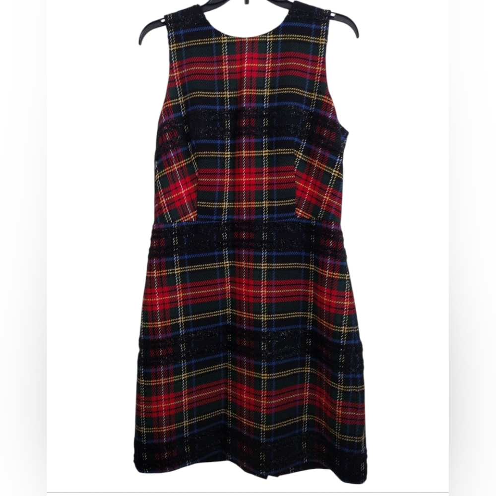 J Crew Sleeveless Sheath Dress In Lurex Stewart Multicolor Red Tartan Size 10T